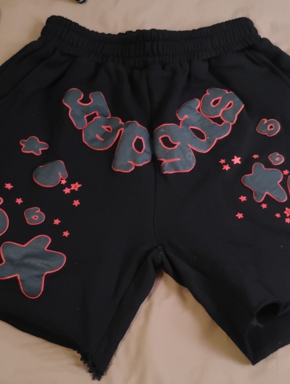 Black Graphic Men's Shorts with Pink-Outlined Print